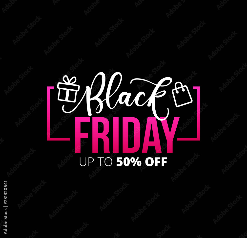 Black friday design concept with lettering on dark background. Vector illustration