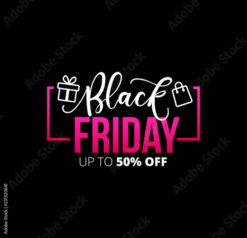 Black friday design concept with lettering on dark background. Vector illustration