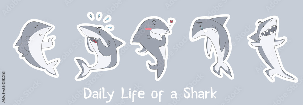 Cute sharks illustration with fun inscription 