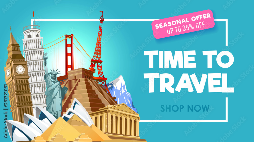 Travel promo banner design for travel agency. Vector illustration Stock
