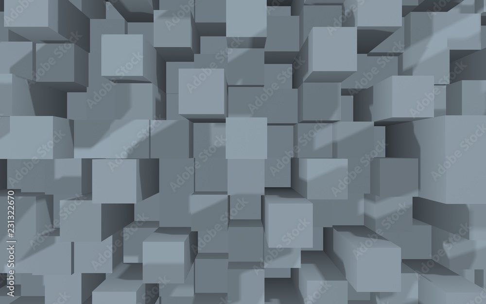 Abstract gray elegant cube geometric background. Chaotically advanced rectangular bars. 3D Rendering, 3D illustration Abstract gray elegant cube geometric background. Chaotically advanced rectangular bars. 3D Rendering, 3D illustration