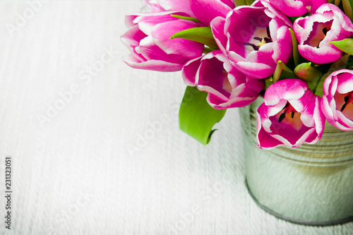 Wallpaper Mural Pink tulip bouquet on light background, copy space Torontodigital.ca