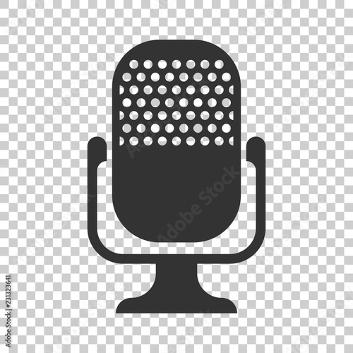 Microphone icon in flat style. Mic broadcast vector illustration on isolated background. Microphone mike speech business concept.