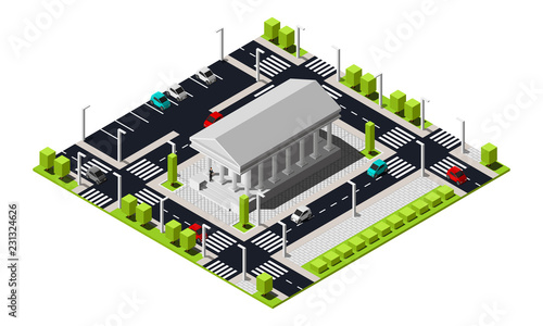 Isometric courthouse or bank building vector illustration.