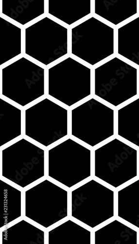 Fototapeta Naklejka Na Ścianę i Meble -  White honeycomb on a black background. Seamless texture. Isometric geometry. 3D illustration