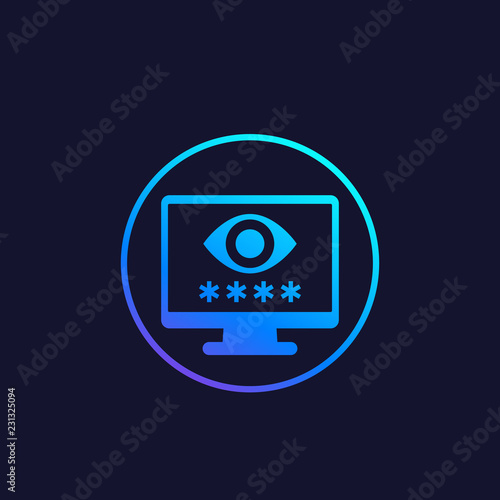 Parental control vector icon with eye and password on screen