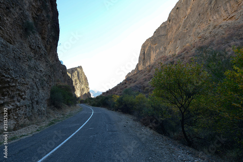 Landscape with road among the mountains in the canyon