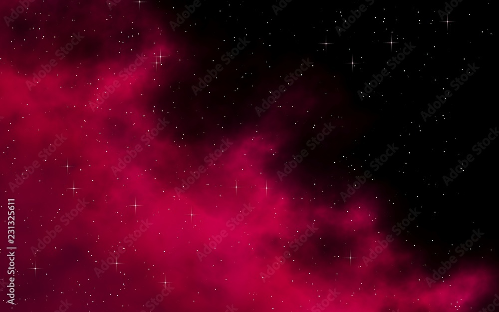 Colorful and beautiful space background. Outer space. Starry outer space texture. Templates, red background. 3D illustration