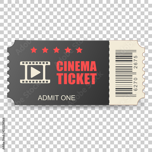 Realistic cinema ticket icon in flat style. Admit one coupon entrance vector illustration on isolated background. 3d ticket business concept.
