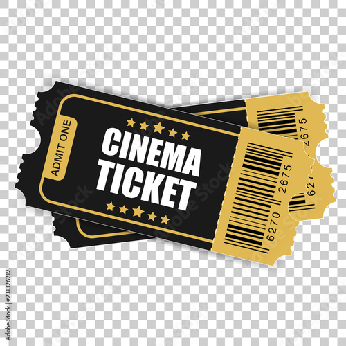 Realistic cinema ticket icon in flat style. Admit one coupon entrance vector illustration on isolated background. 3d ticket business concept. photo