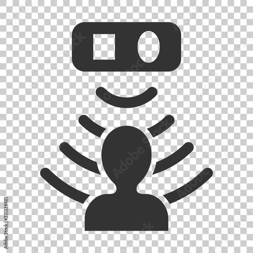 Motion sensor icon in flat style. Sensor waves with man vector illustration on isolated background. People security connection business concept.