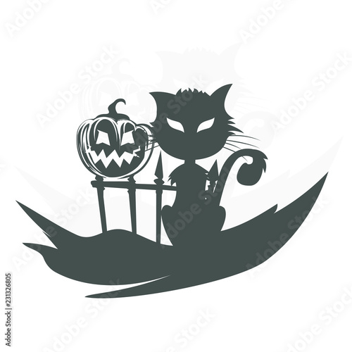 Vector illustration of a cat with pumpkin