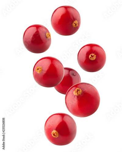 Falling cranberry isolated on white background, clipping path, full depth of field