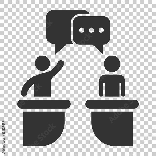 Politic debate icon in flat style. Presidential debates vector illustration on isolated background. Businessman discussion business concept.