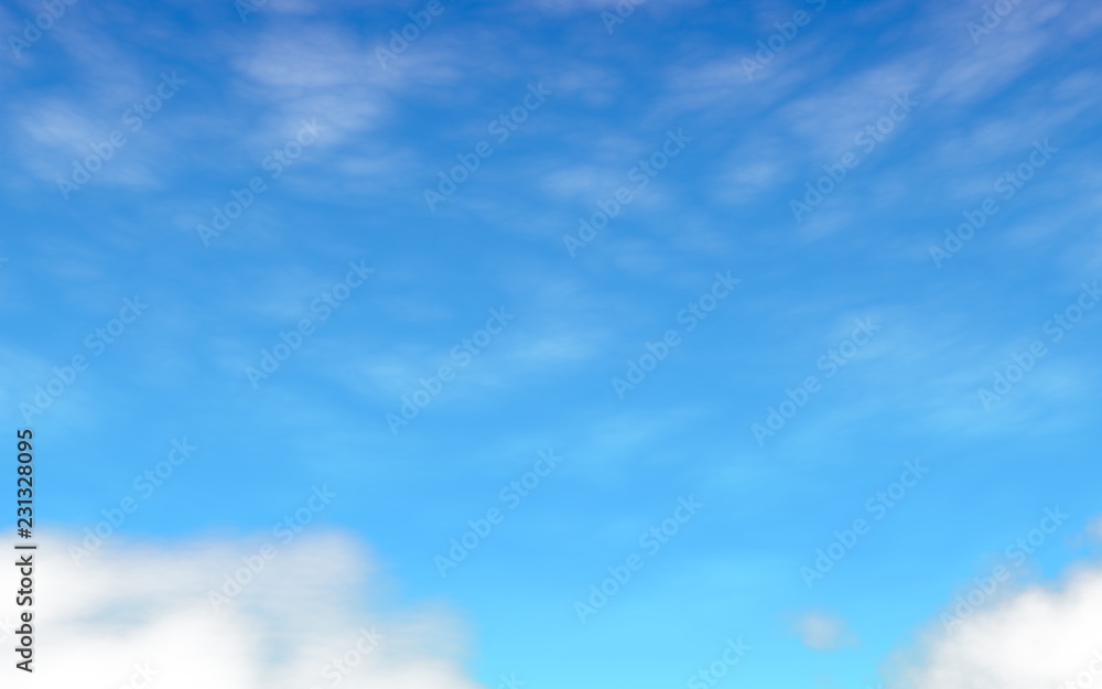 Obraz premium Blue sky background with white clouds. Abstraction group of clouds on clear blue sky on sunny day. 3D illustration