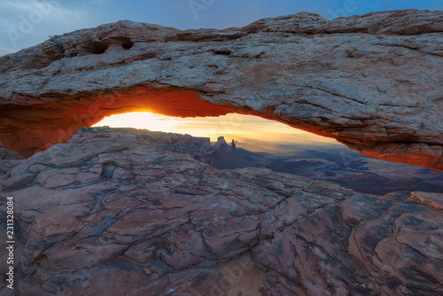 Sunrise at Iconic rock formation - Mesa Arch in Canyonlands National Park  Moab  Utah  USA.