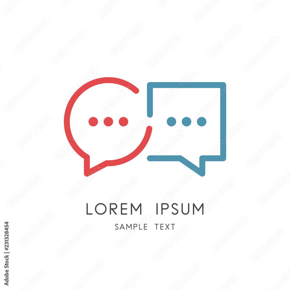 Discussion colored logo - different speech bubbles and chat symbol. Conversation, dialogue and communication, teamwork and cooperation vector icon. - obrazy, fototapety, plakaty 
