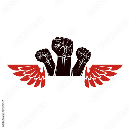 Winged clenched fists of an...