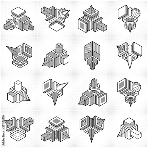 Isometric abstract vector shapes set.