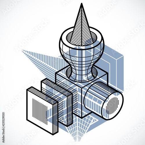 Engineering three-dimensional construction, abstract vector trigonometric shape.