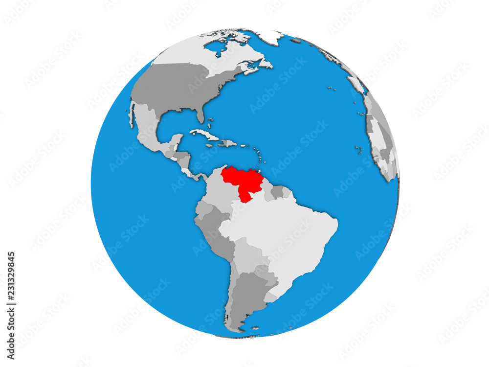 Obraz premium Venezuela on blue political 3D globe. 3D illustration isolated on white background.