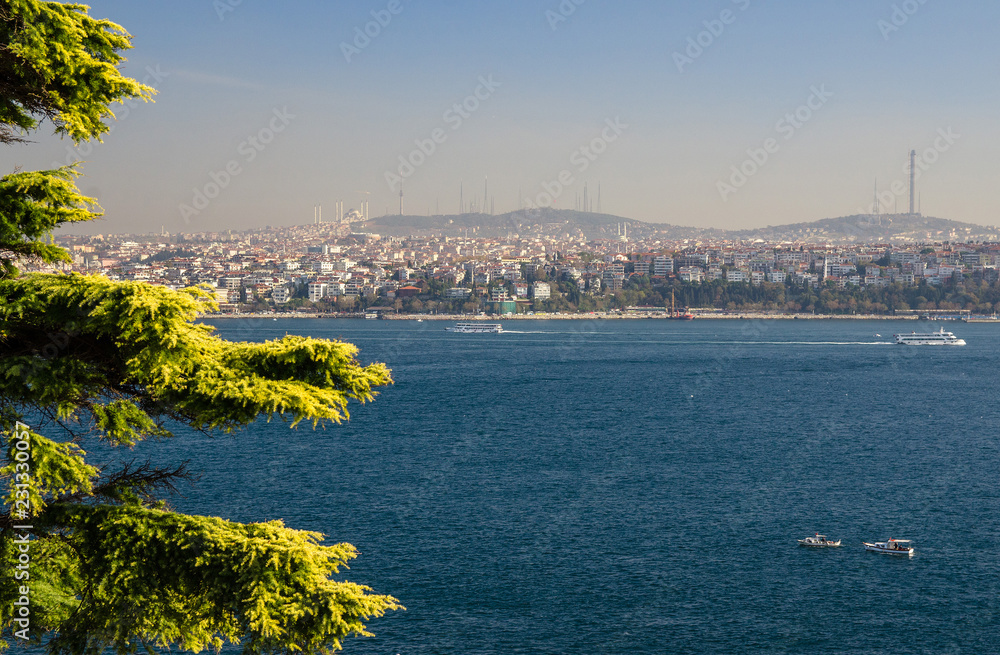 Ferry ships sail up and down the Golden Horn in Istanbul, Turkey