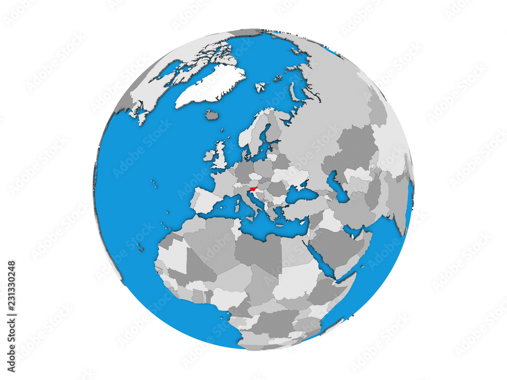 Slovenia on blue political 3D globe. 3D illustration isolated on white background. Slovenia on blue political 3D globe. 3D illustration isolated on white background.