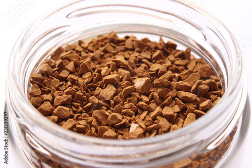  instant coffee in a jar closeup. Flavored coffee
