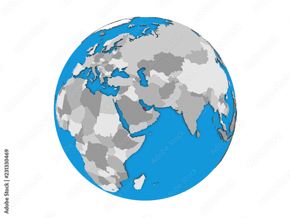 Qatar on blue political 3D globe. 3D illustration isolated on white background.