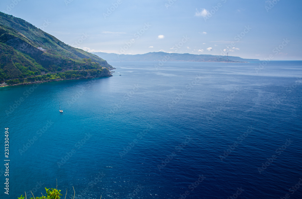 Green hill and harbour of seaside town Scilla, Calabria, Italy Green hill and harbour of seaside town Scilla, Calabria, Italy
