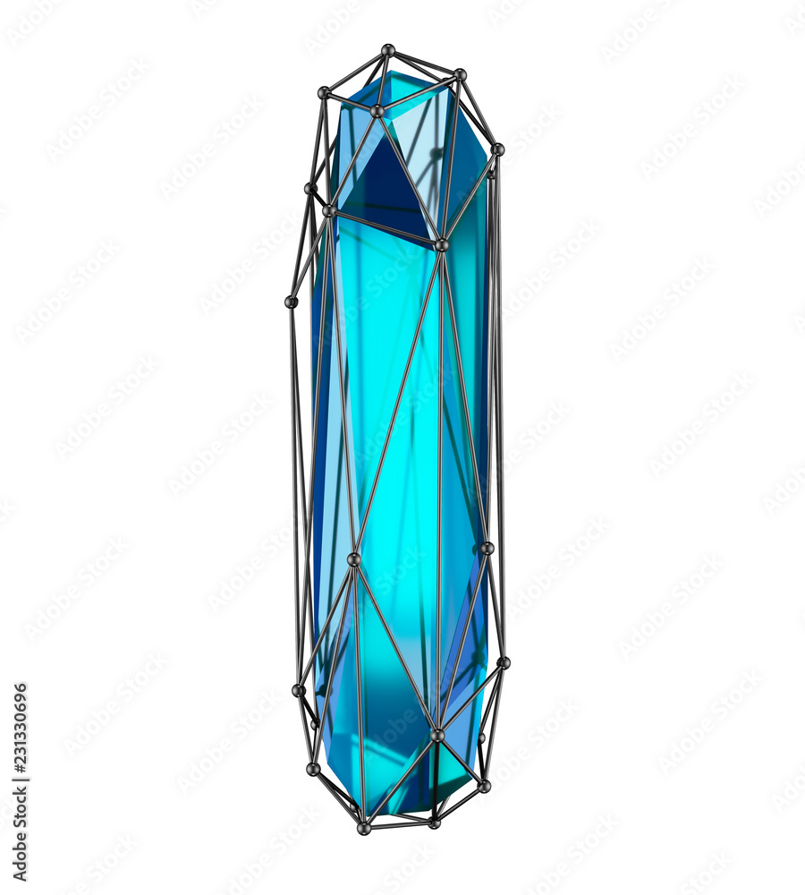 Obraz premium Capital latin letter I in low poly style blue color isolated on white background