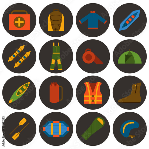 Vector flat rafting icons