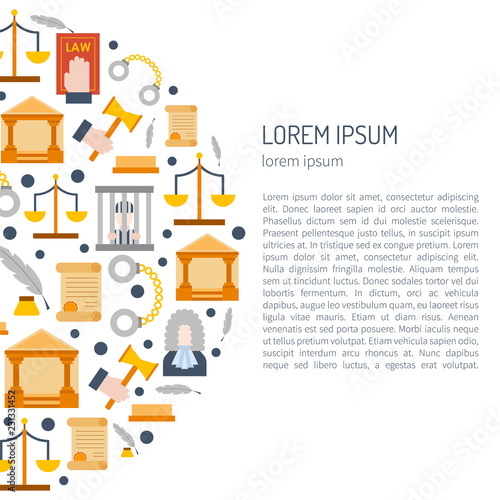 Vector cartoon flat law justice icons background