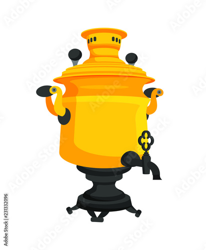 Samovar Russian Item Closeup Vector Illustration