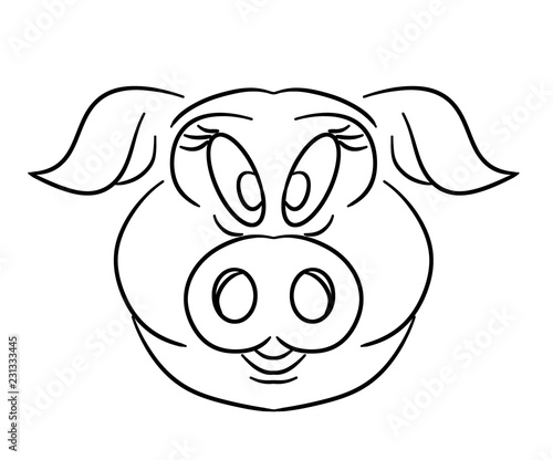 The pig's head from the lines of black color 2D illustration.