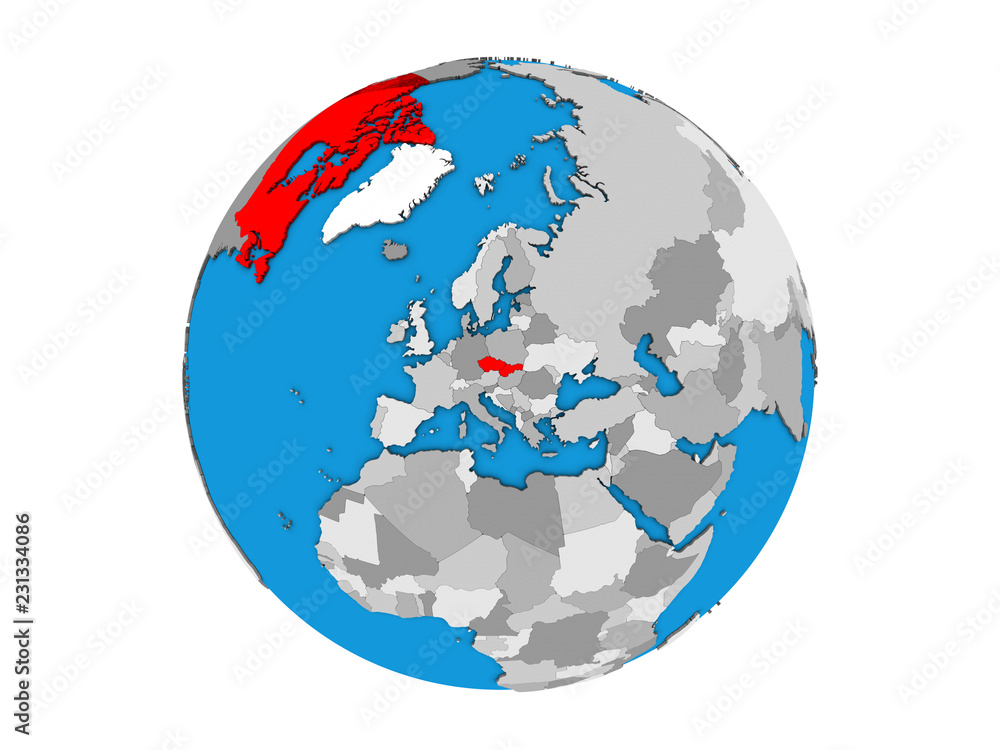 Naklejka premium Czechoslovakia on blue political 3D globe. 3D illustration isolated on white background.