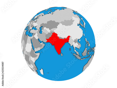 British India on blue political 3D globe. 3D illustration isolated on white background.