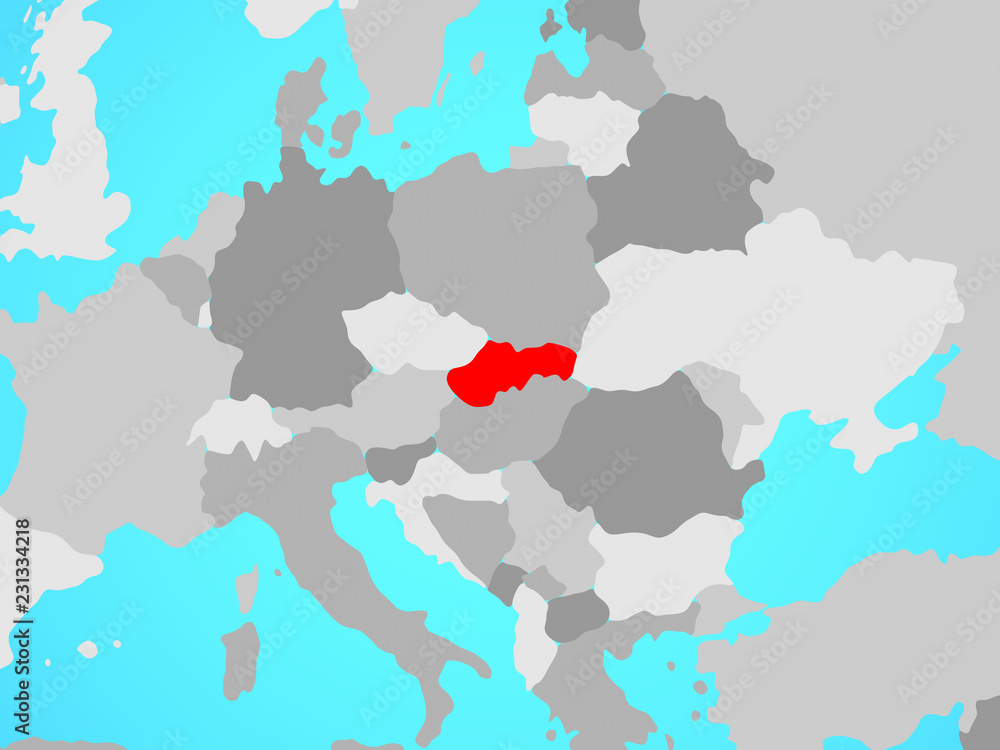 Slovakia on blue political globe.