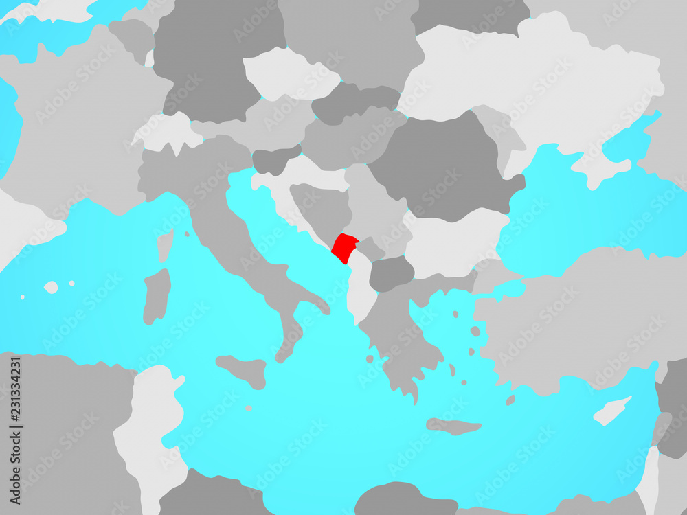 Montenegro on blue political globe.