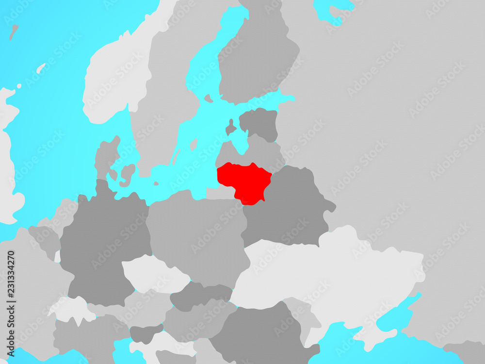Lithuania on blue political globe.