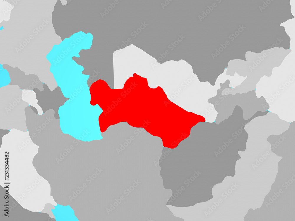 Turkmenistan on blue political globe.