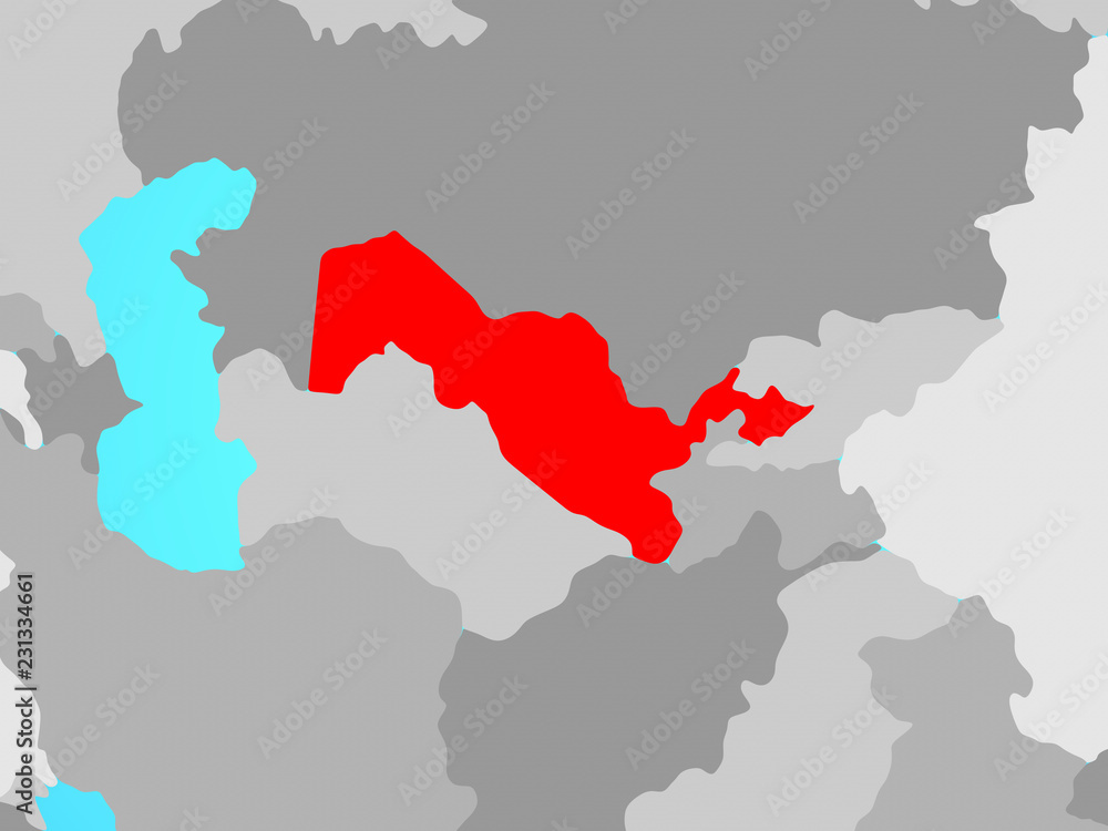 Uzbekistan on blue political globe.