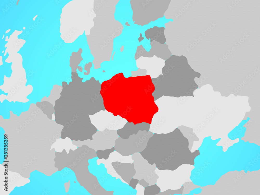 Obraz premium Poland on blue political globe.