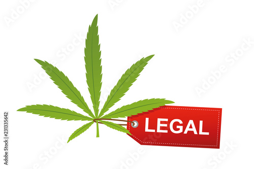 cannabis leaf with red legal label isoladet on white background