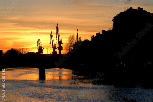 Beautiful sunset over Saint - Petersburg city, Russia