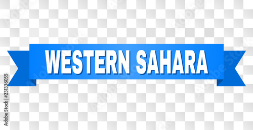 WESTERN SAHARA text on a ribbon. Designed with white caption and blue stripe. Vector banner with WESTERN SAHARA tag on a transparent background.