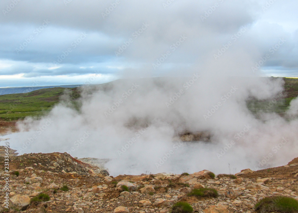 Steaming lake, hot pots in Geothermal active area Krýsuvík, Seltun, Global Geopark, Iceland, Europe