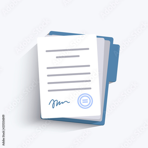 Office documents isolated. Financial papers with shadow. Stack of paperwork. Important papers. Business writing blank. Documentation vector.