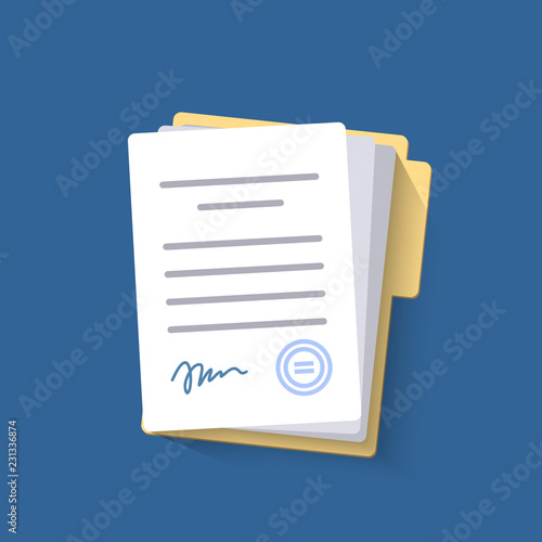 Office documents isolated. Financial papers with shadow. Stack of paperwork. Important papers. Business writing blank. Documentation vector.
