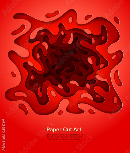 Abstract red paper cutout curvy shapes layered, vector illustration in paper cut style. layout for business card, presentations, flyers or posters.